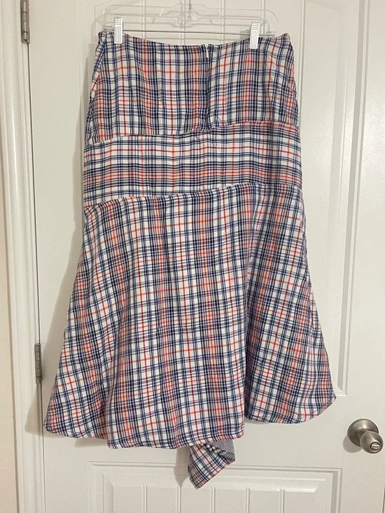 Teija Plaid Asymmetric Midi Skirt in Blue and Red size 14 - Picture 2 of 9